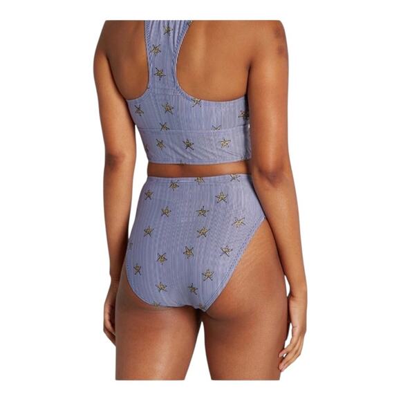 ModCloth NIP Franky Blue White Stripe Gold Starfish High-Waisted Bikini Bottom - Picture 1 of 12